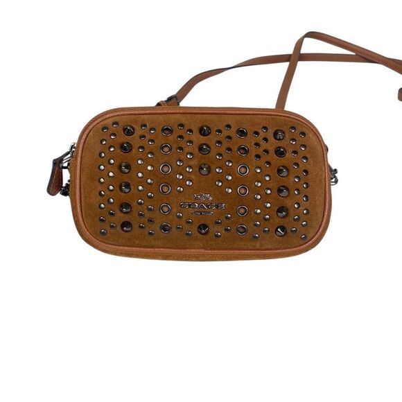 Coach Saddie All Stud Grommets Pouch small crossbody brown suede - Picture 1 of 16